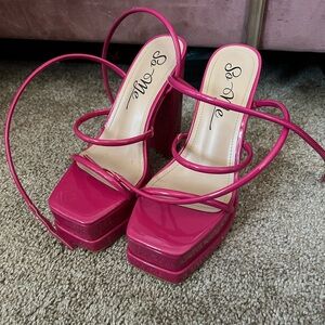 So Me Hot Pink Patent Platform Strappy Heels